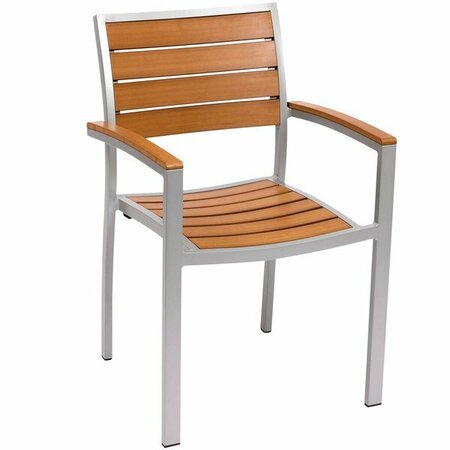 BFM SEATING Largo Outdoor / Indoor Stackable Synthetic Teak Silver Arm Chair 163PH101CTSV